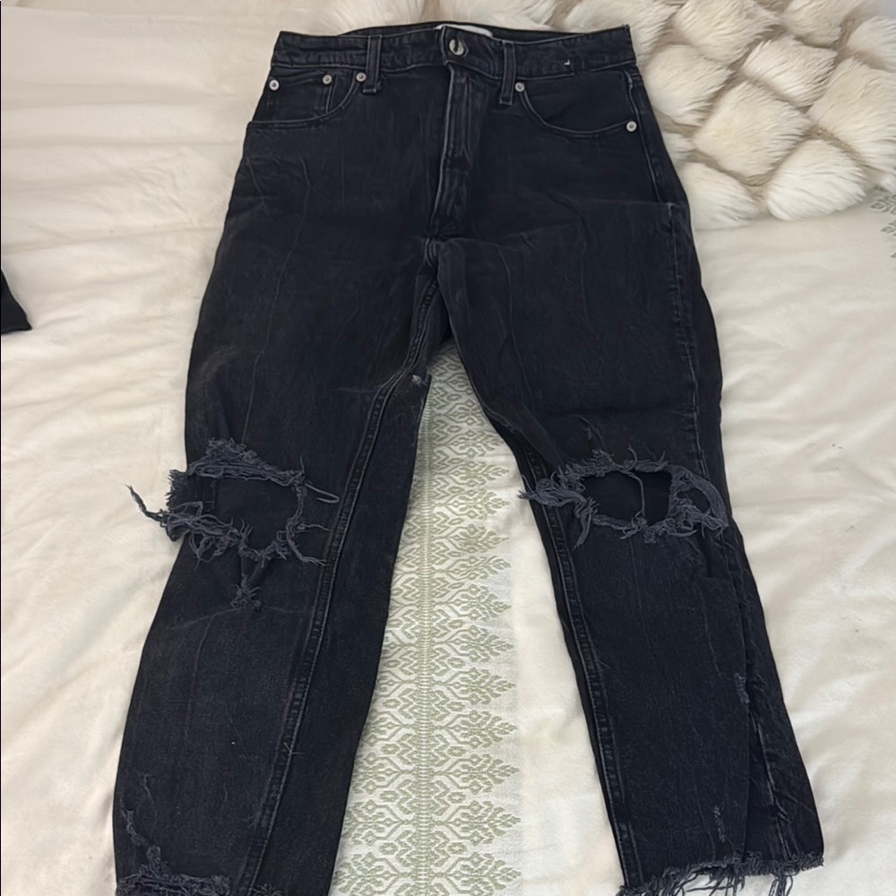 Abercrombie Curve Love High Rise Mom Jean with rips
